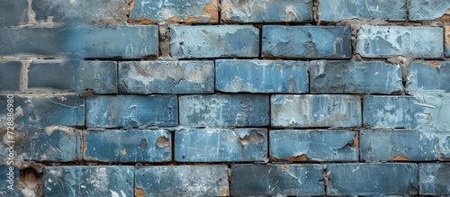 Textured wall made of aged blue bricks