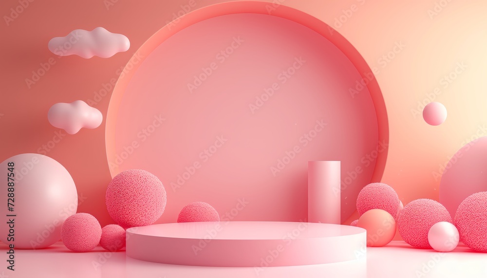 3d rendering of podium and abstract geometric with empty space for kids or baby product 3d rendering of podium and abstract geometric with empty space for kids or baby product