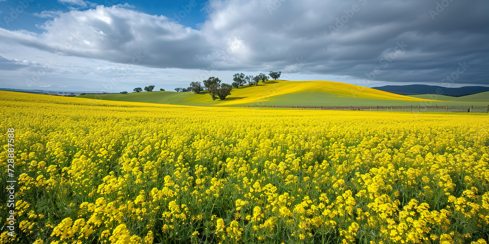 Seemingly endless field of yellow mustard plant
