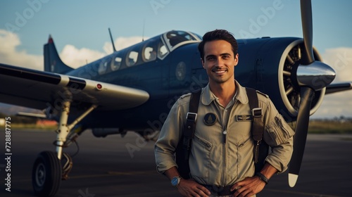 Pilot standing in front of a plane