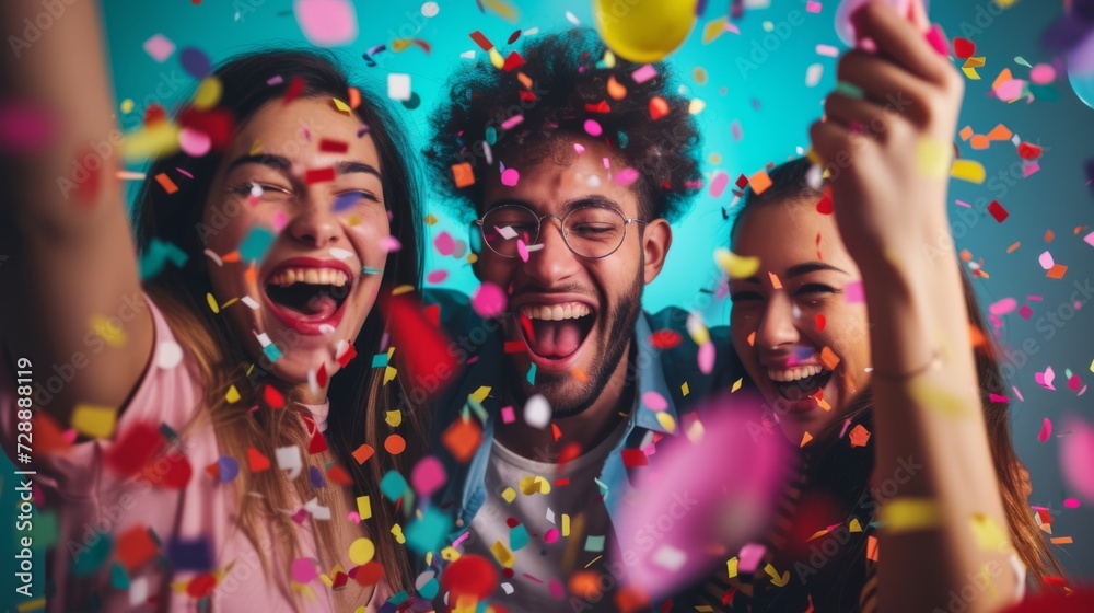 Obraz premium Friends enjoying a celebration with confetti generative ai