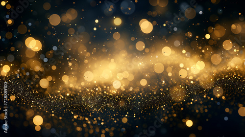A captivating display of golden bokeh lights scattered across a dark backdrop, creating a magical and festive atmosphere.