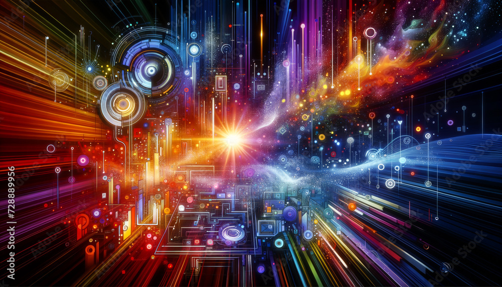 Vibrant Pop Futurism image showcasing data managements potential and progress.