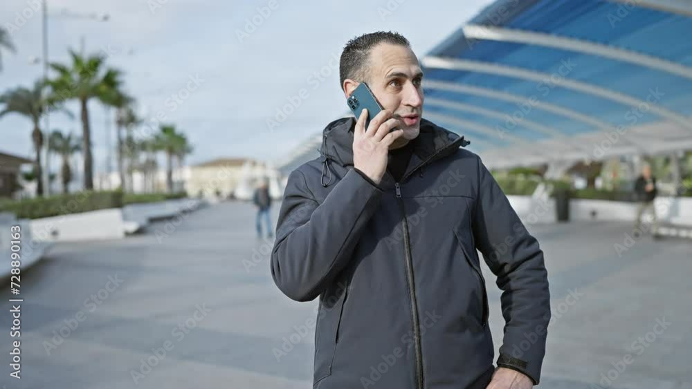 A cheerful man celebrating while looking at his phone in an urban outdoor setting, with blurred urban elements in the background. A cheerful man celebrating while looking at his phone in an urban outdoor setting, with blurred urban elements in the background.