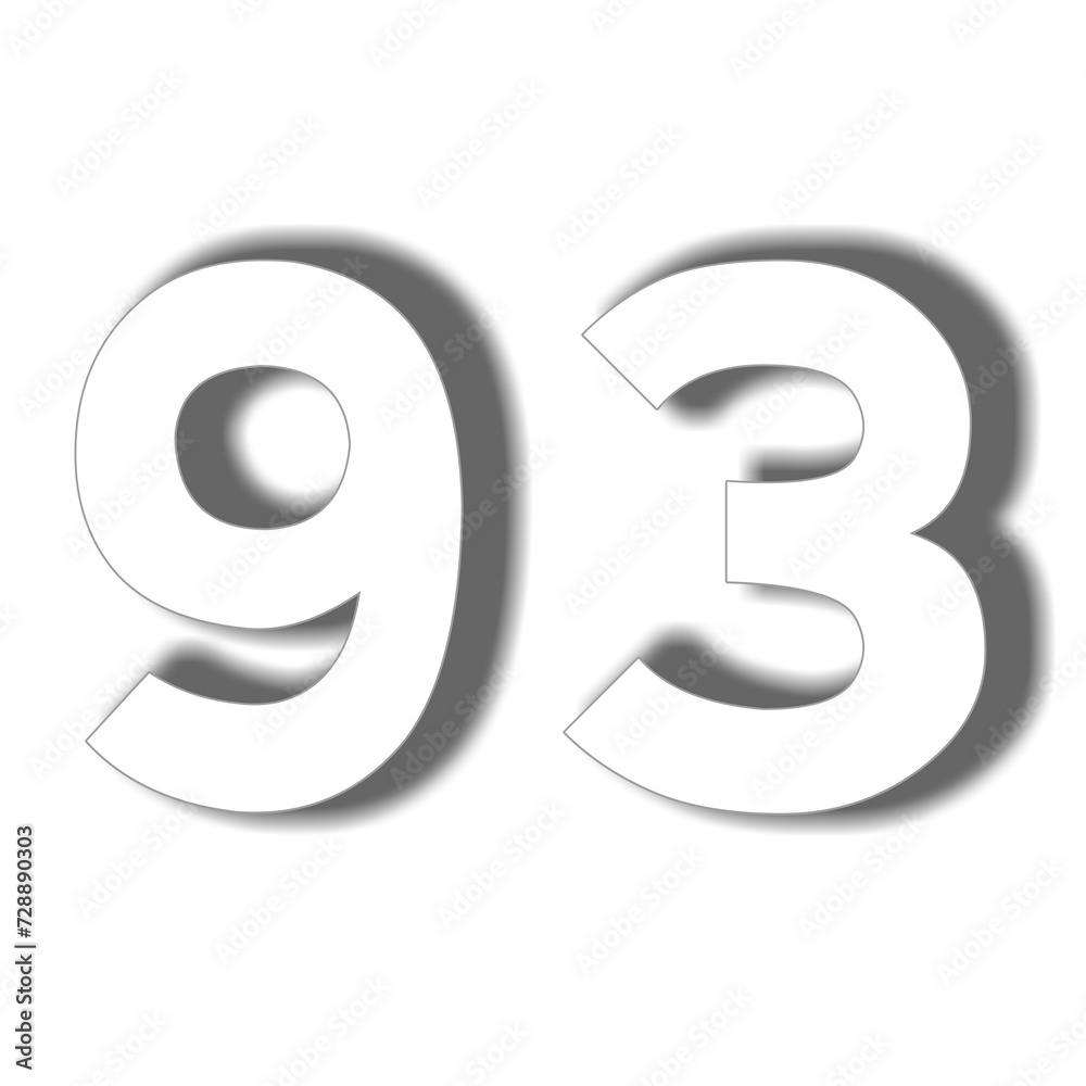 Number 93 in white color sign symbol 3d numbers for design elements isolated on transparent background Number 93 in white color sign symbol 3d numbers for design elements isolated on transparent background