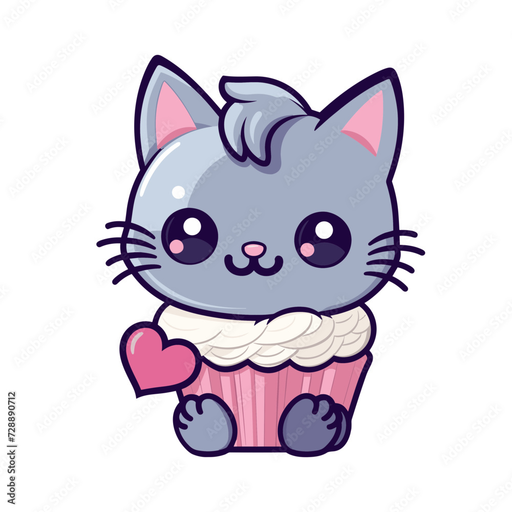 cat funny cartoon muffin cupcake cat  vector illustration isolated transparent background, cut out or cutout t-shirt design