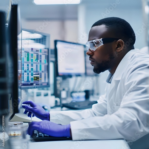 Dedicated pharmaceutical scientist  African American  working on cutting-edge research in a modern laboratory setting.