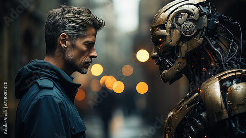 face to face, The concept of confrontation between humanity and artificial intelligence photo