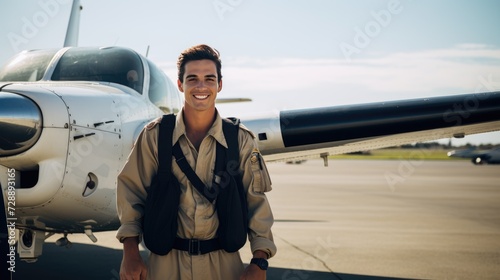 Pilot standing in front of a plane