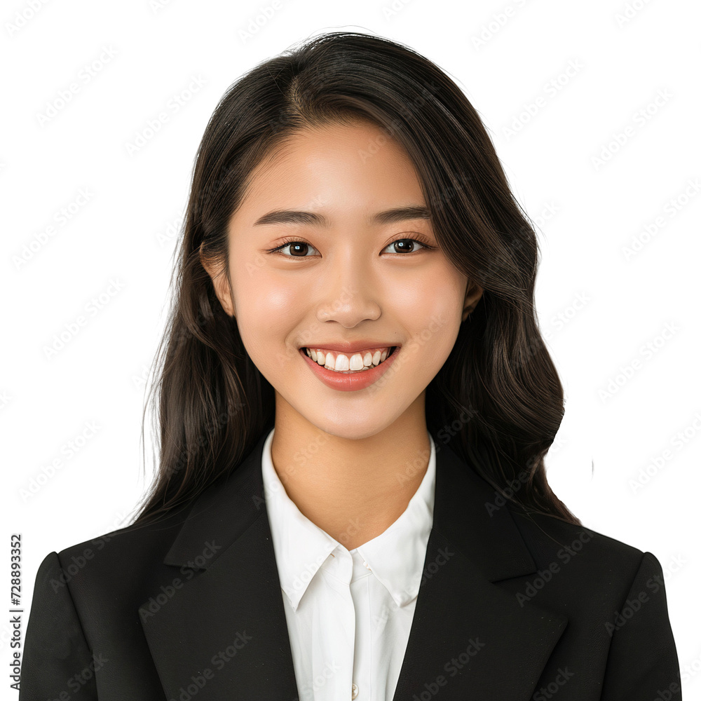 Portrait of a smiling Japanese businesswoman dressed in formal, png file of isolated cutout on transparent background