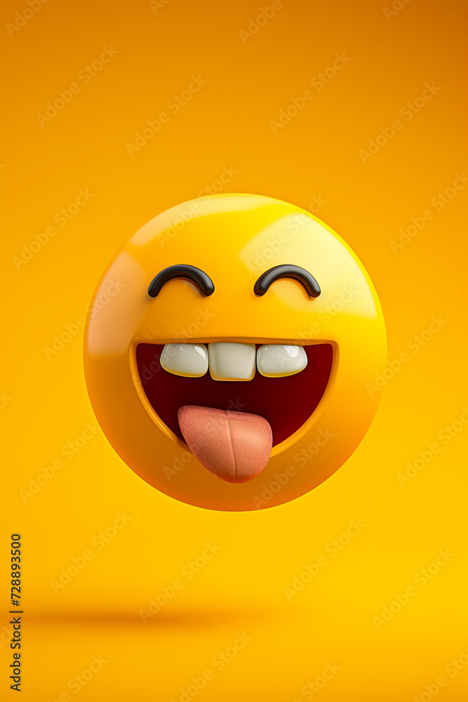 Fototapeta premium Silly emoji on a yellow background