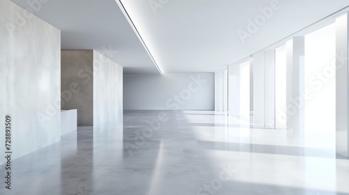 Empty white modern minimalist interior with empty white wall.