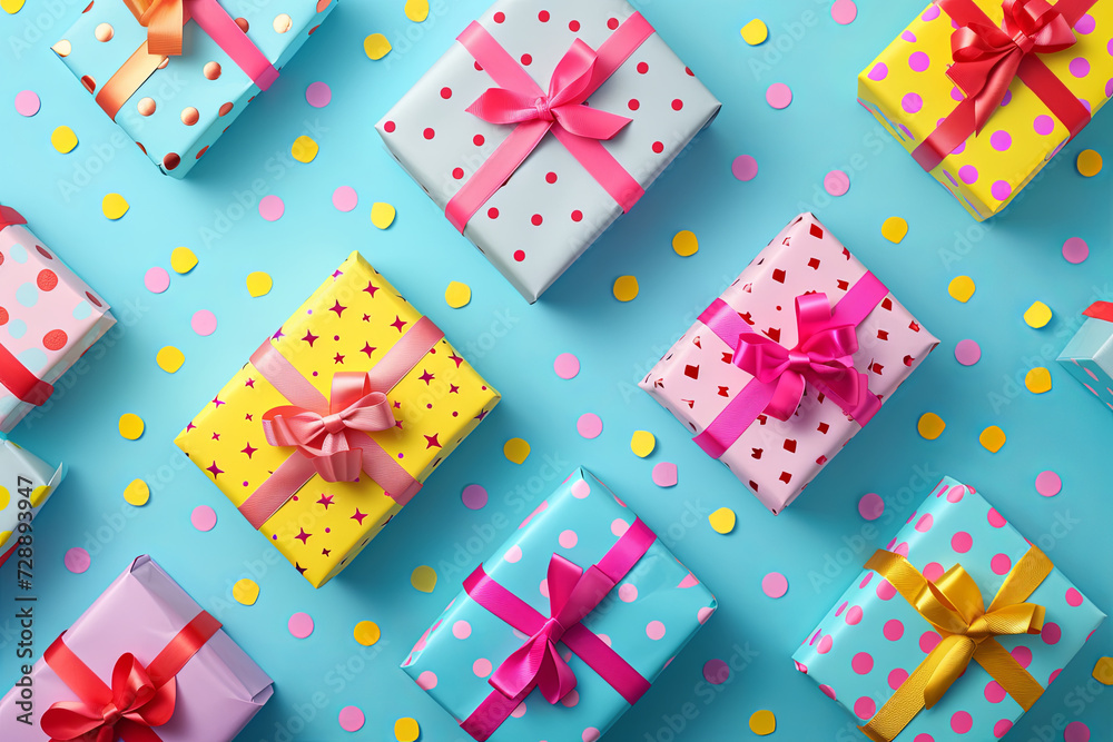 Seamless colorful gift boxes with ribbons Seamless colorful gift boxes with ribbons