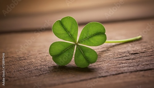Lucky Four-Leaf Clover on a Wooden Surface. St.Patrick 's Day
