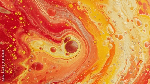 a Red and yellow swirl pattern wallpaper with bubbles, in the style of conceptual painting, delicate chromatics, fluid acrylics, white background, mixes painting and ceramics - generative ai