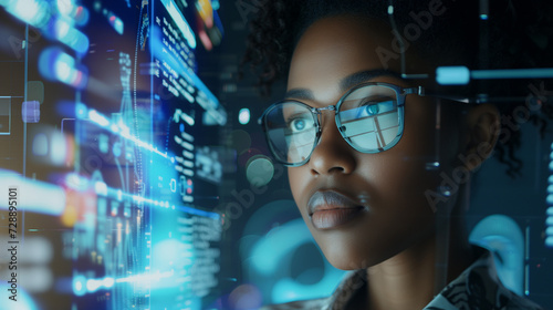 Diverse Professional in Cybersecurity African American Female Expert in Data, Tech, Artificial Intelligence, and Computers
