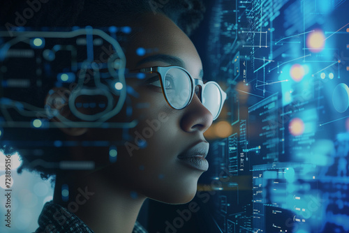 Diverse Professional in Cybersecurity African American Female Expert in Data  Tech  Artificial Intelligence  and Computers