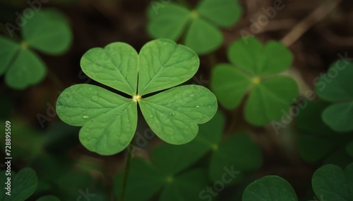 Sunlit Clover Leaf in a Forest. St.Patrick 's Day