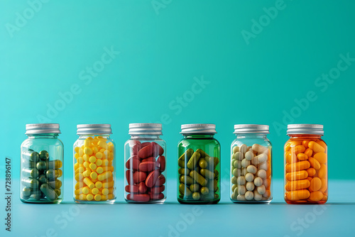 Isolated vitamins in colorful bottles