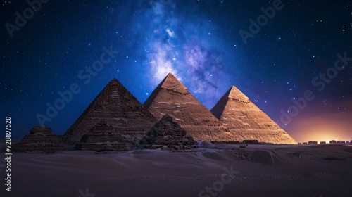 amazing pyramids of giza seen at night photo