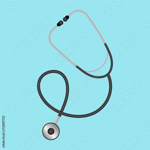 Medical stethoscope for doctors, isolated on blue background, vector illustration.
