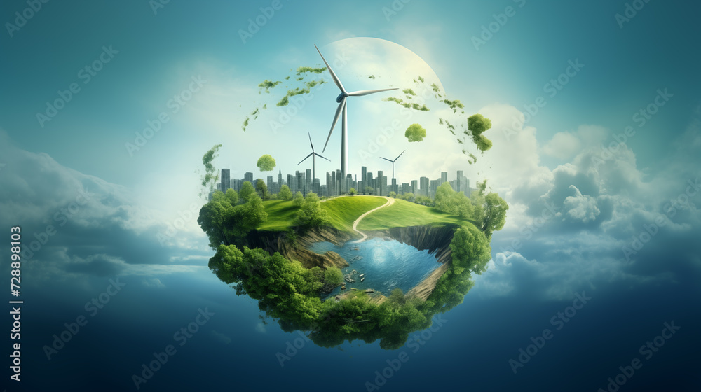 World environment and earth day concept with globe, Green city with ...