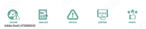 HACCP icon set flow process illustrationwhich consists of hazard analysis and critical control points acronym in food safety management system icon live stroke and easy to edit 