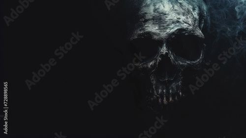Abstract black horror background with a ghost's skull photo