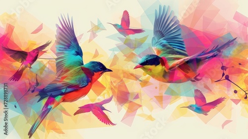 Abstract seemless colourful birds background