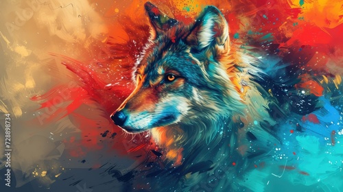 Wallpaper Mural Portrait of a painted wolf against colourful abstract background Torontodigital.ca
