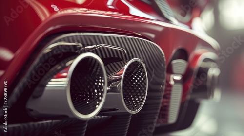 Close-up of brandless red super car exhaust pipes