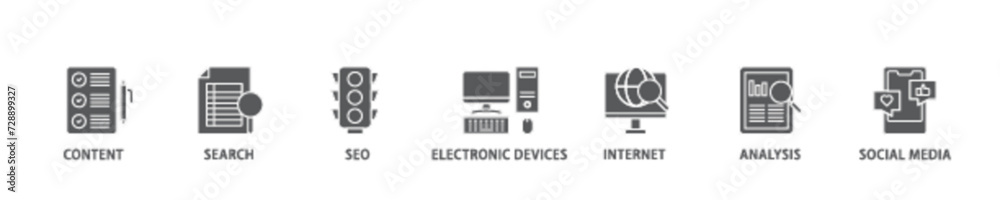 Digital marketing icon set flow process illustrationwhich consists of content, search, seo, electronic devices, internet, analysis and social media icon live stroke and easy to edit Digital marketing icon set flow process illustrationwhich consists of content, search, seo, electronic devices, internet, analysis and social media icon live stroke and easy to edit