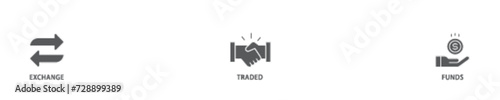 ETF icon set flow process illustrationwhich consists of money, cash flow, trading, transaction, bank, accounting, and growth icon live stroke and easy to edit 