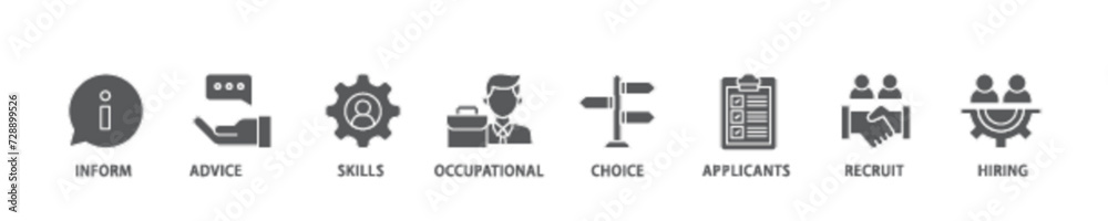 Job fair banner web icon illustration concept with icon of the information, advice, skills, occupational, applicants, recruit, and hiring icon live stroke and easy to edit 