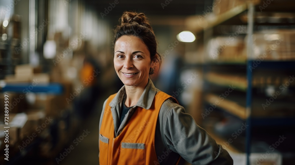 Smiling warehouse manager in a warehouse Smiling warehouse manager in a warehouse
