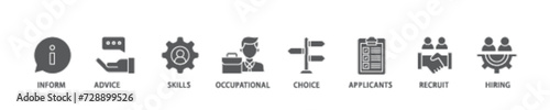 Job fair banner web icon illustration concept with icon of the information, advice, skills, occupational, applicants, recruit, and hiring icon live stroke and easy to edit 