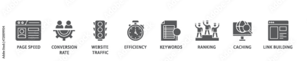 Website optimization banner web icon illustration concept with icon of page speed, conversion rate, website traffic, efficiency, keywords, ranking, caching icon live stroke and easy to edit Website optimization banner web icon illustration concept with icon of page speed, conversion rate, website traffic, efficiency, keywords, ranking, caching icon live stroke and easy to edit