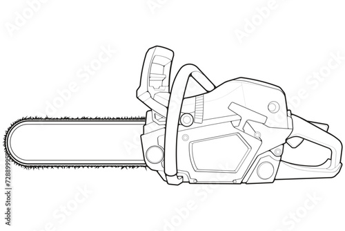 Chainsaw isolated illustration, vector line art, Chainsaw vector, petrol chain saw, modern chainsaw, chainsaw concept, line vector. photo