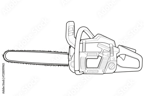 Chainsaw isolated illustration, vector line art, Chainsaw vector, petrol chain saw, modern chainsaw, chainsaw concept, line vector.