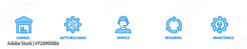 Car servicing banner web icon illustration concept with icon of repairing, maintenace, service, auto mechanic, garage icon live stroke and easy to edit 