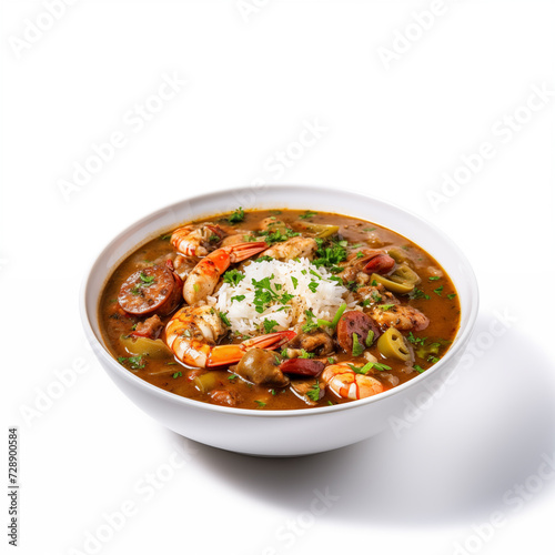 Gumbo dish, Flavorful stew made with a strong flavored stock, meat and shellfish, and vegetables