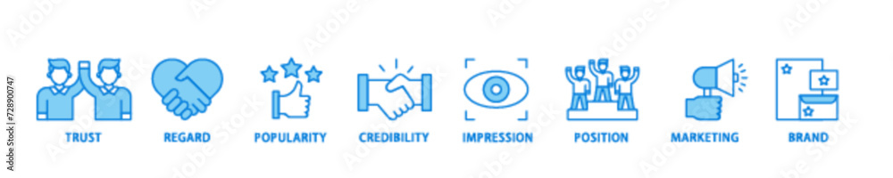 Reputation management icon set flow process illustrationwhich consists of brand, marketing, credibility, position, impression, popularity, regard, trust icon live stroke and easy to edit Reputation management icon set flow process illustrationwhich consists of brand, marketing, credibility, position, impression, popularity, regard, trust icon live stroke and easy to edit
