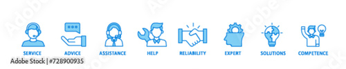 Support banner web icon illustration concept with icon of service, advice, assistance, help, reliability, expert, solutions and competence icon live stroke and easy to edit 