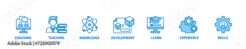 Training and development banner web icon illustration concept with icon of trainer, professional development, supervisory, trainee, instructor, coaching  icon live stroke and easy to edit 