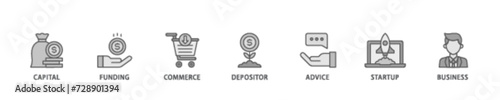 Angel investor banner web icon illustration concept with icon of capital, funding, commerce, depositor, advice, startup and business icon live stroke and easy to edit 