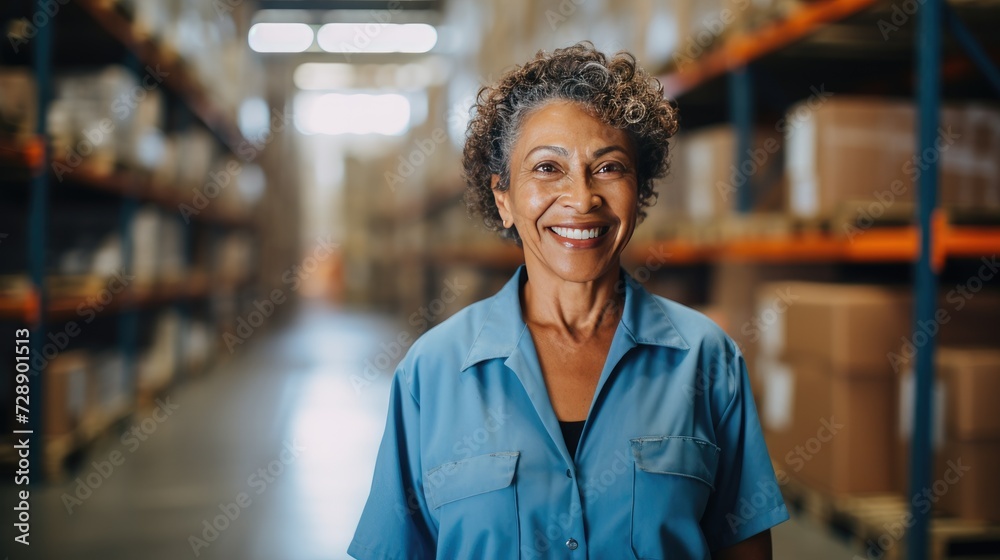 Smiling warehouse manager in a warehouse Smiling warehouse manager in a warehouse