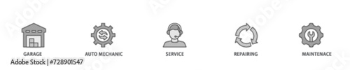Car servicing banner web icon illustration concept with icon of repairing, maintenace, service, auto mechanic, garage icon live stroke and easy to edit 