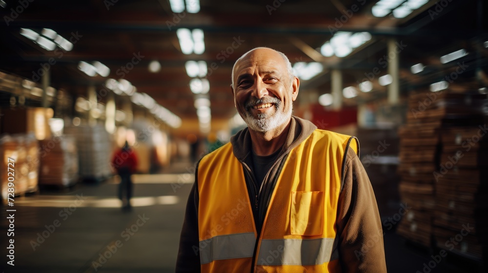 Smiling warehouse manager in a warehouse Smiling warehouse manager in a warehouse