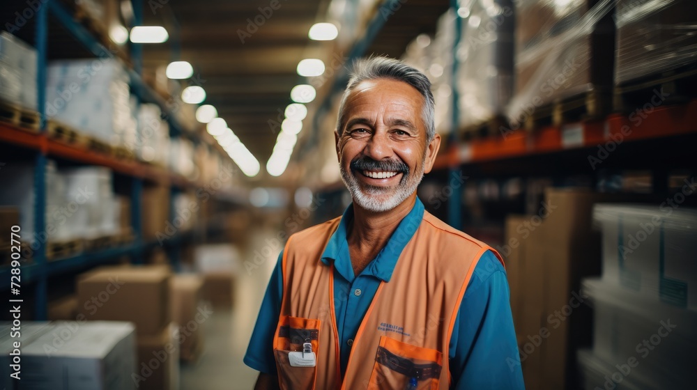 Smiling warehouse manager in a warehouse Smiling warehouse manager in a warehouse
