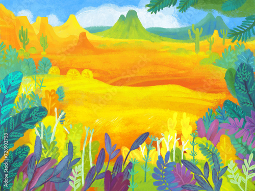 cartoon scene with forest jungle meadow wildlife zoo scenery illustration for children